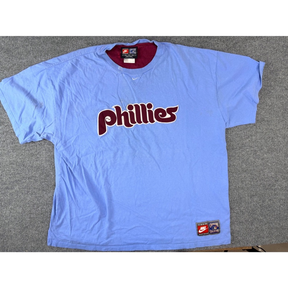 Vintage Nike Phillies Shirt XXL Blue Maroon Cooperstown Collection MLB Graphic
